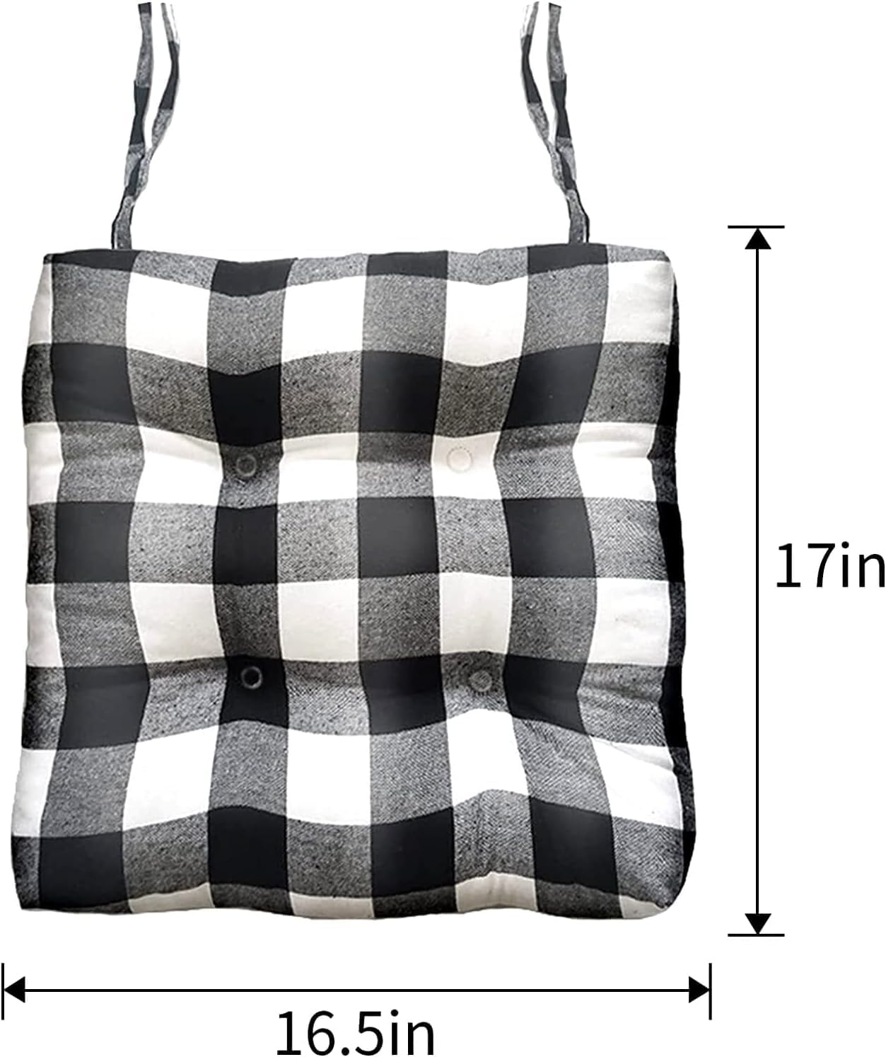 Wcxixo Black and White Checkered Chair Pads, Set of 4 Buffalo Checked Seat Pads for Dining Room, Kitchen and Outdoor Patio with Ties, 17 x 16.5 Inch