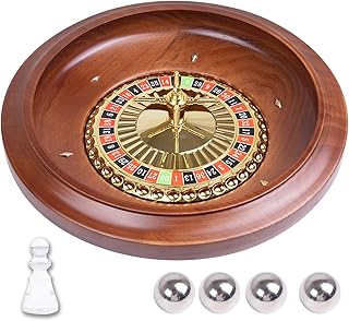 Extguds 16 Zoll Holz Roulette Rad, Handgefertigtes Casino Stil Massivholz Roulette mit 4 Metall Roulette Bälle für Erwachsene, Premium Geschenk für Spieleabend Party