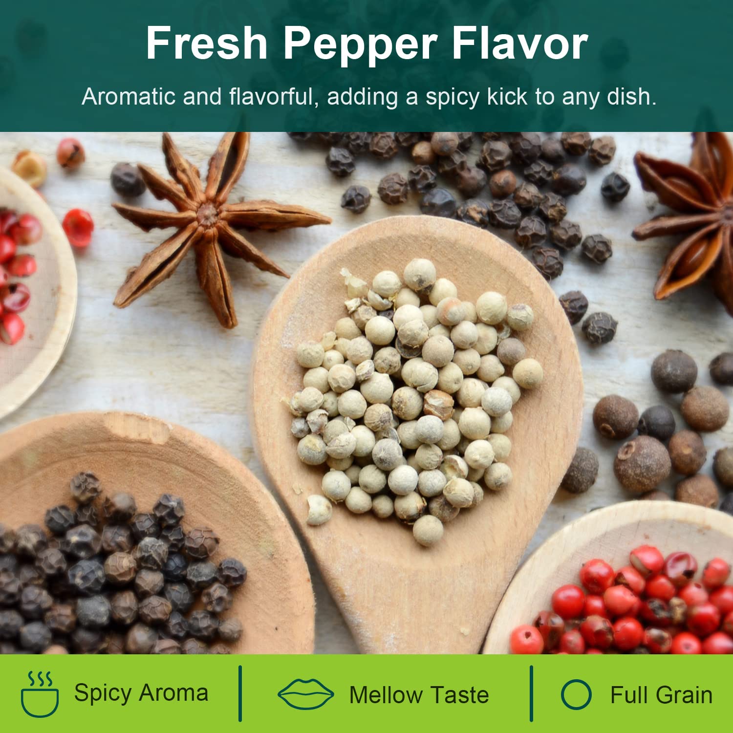 Soeos White Peppercorns, 18oz (Pack of 1), Non-GMO, Kosher, Packed to Keep Peppers Fresh, Peppercorn for Grinder Refill, Whole Peppercorns