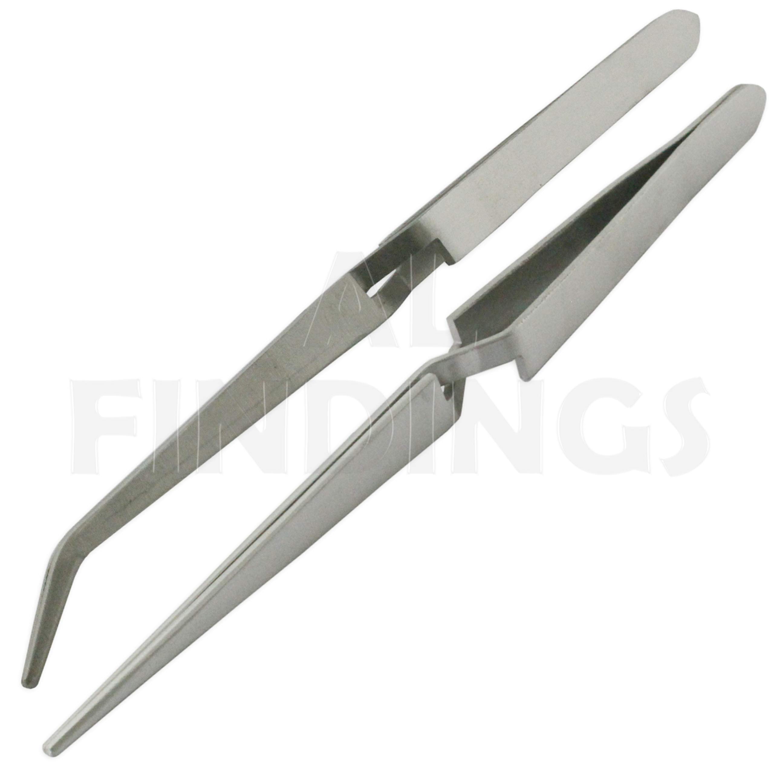 Jewellers Tools Silver 2 Steel Angled Tweezers : Self Cross Locking Soldering Tweezer Hands Free Craft Watch Tool (65)