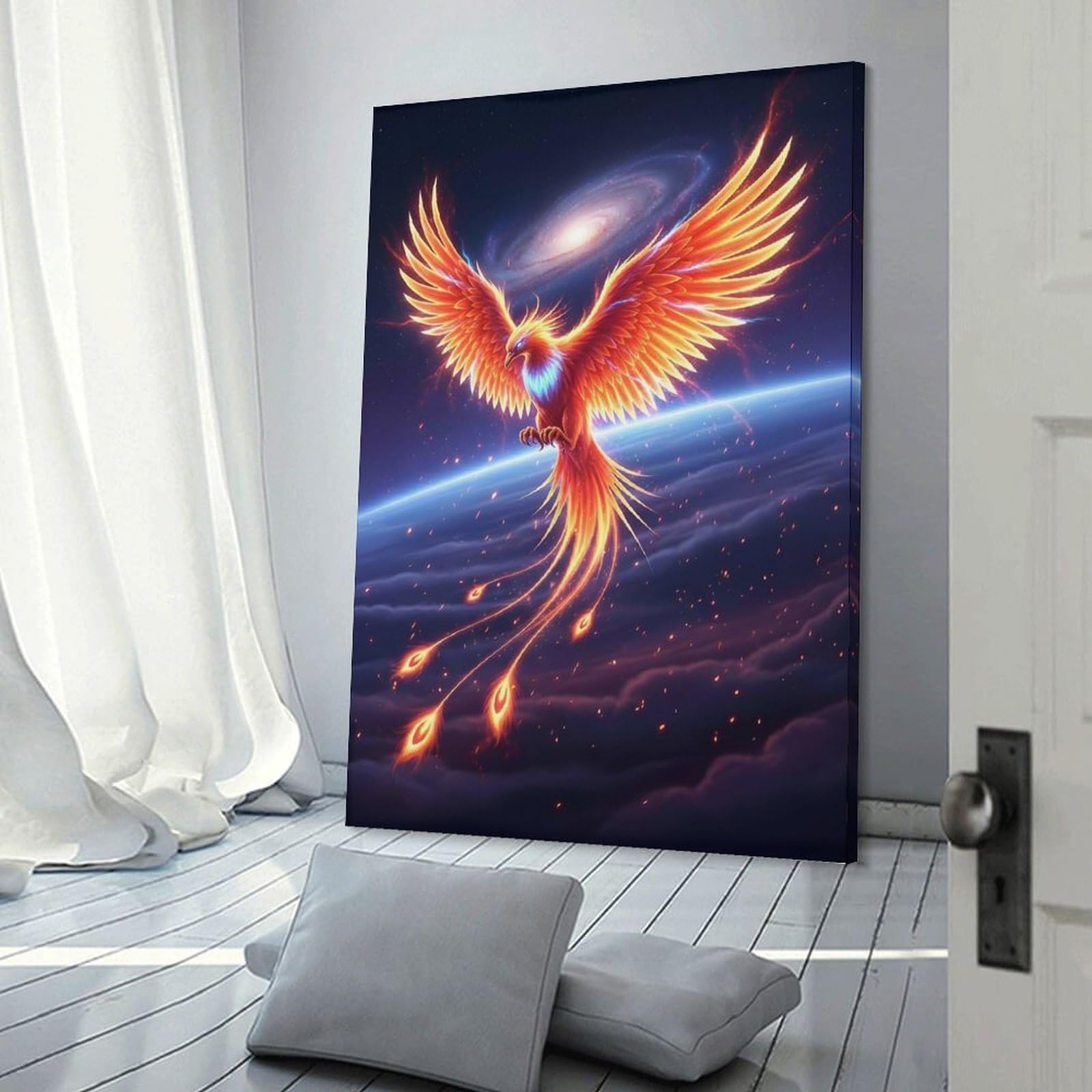 Junmoney Fiery Phoenix Rising in Space Canvas Wall Picture, 24x36inch(60x90cm), for Front Hall, Corridor Or Welcome Spaces, Wall Decor to Refresh Empty Corners