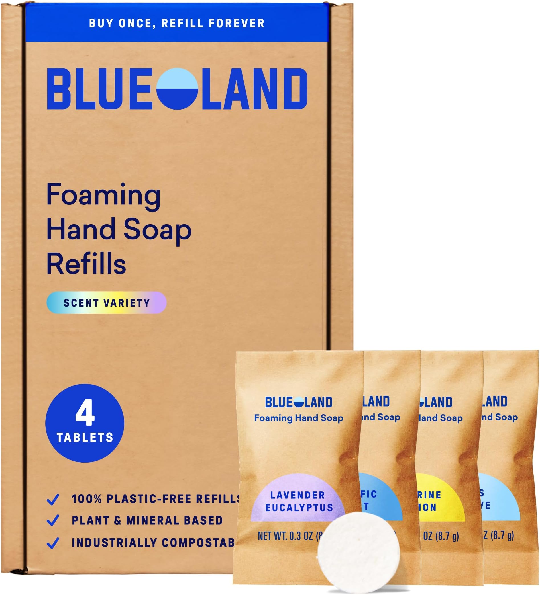 Foaming Hand Soap Refill Tablets, 4-Pack, Variety Pack Scents, Eco Friendly Cleaning Products, 4 x 9 Fl oz