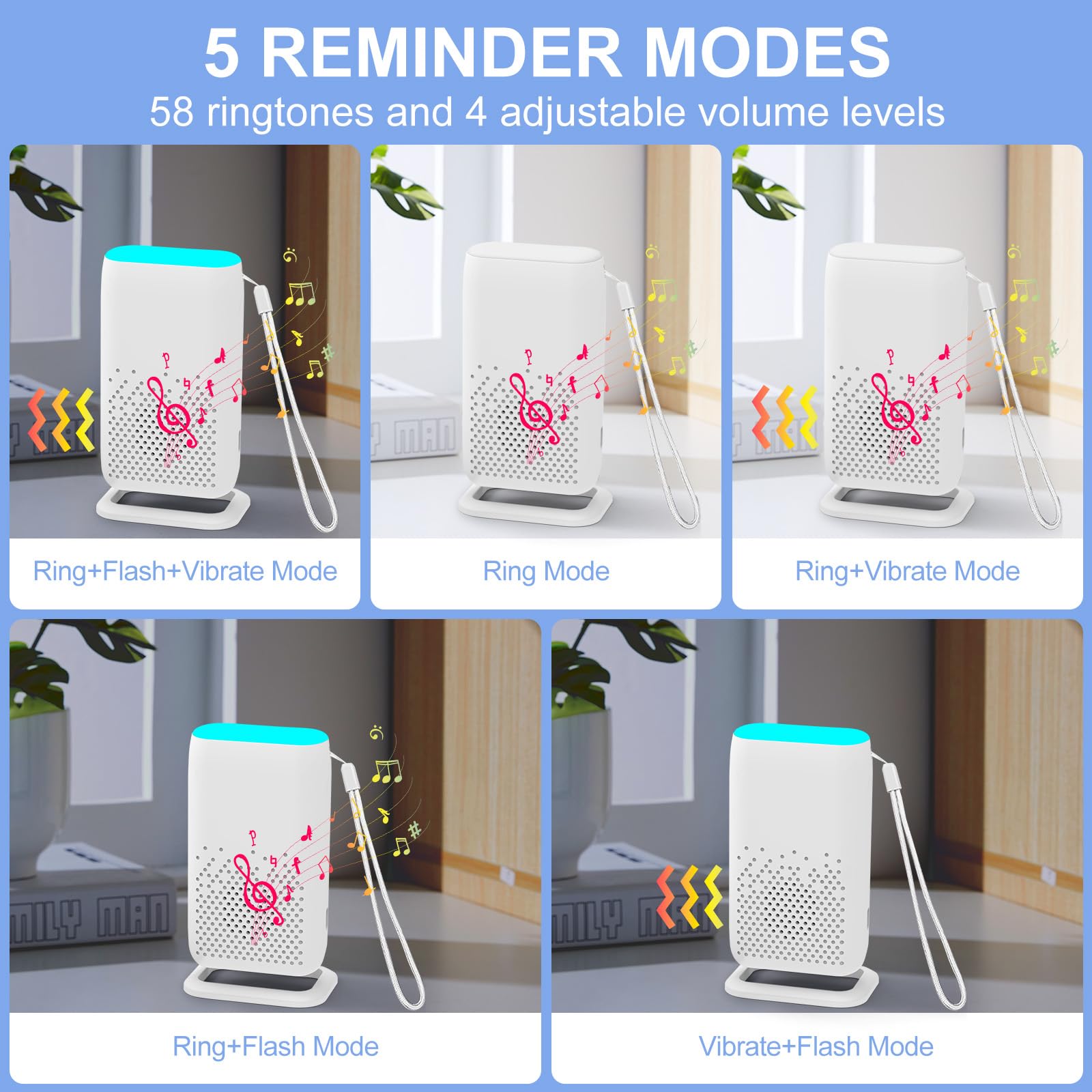Cuteefun Wireless Caregiver Pager, Portable Panic Call Button, 5 Modes, 58 Melodies - Image 3