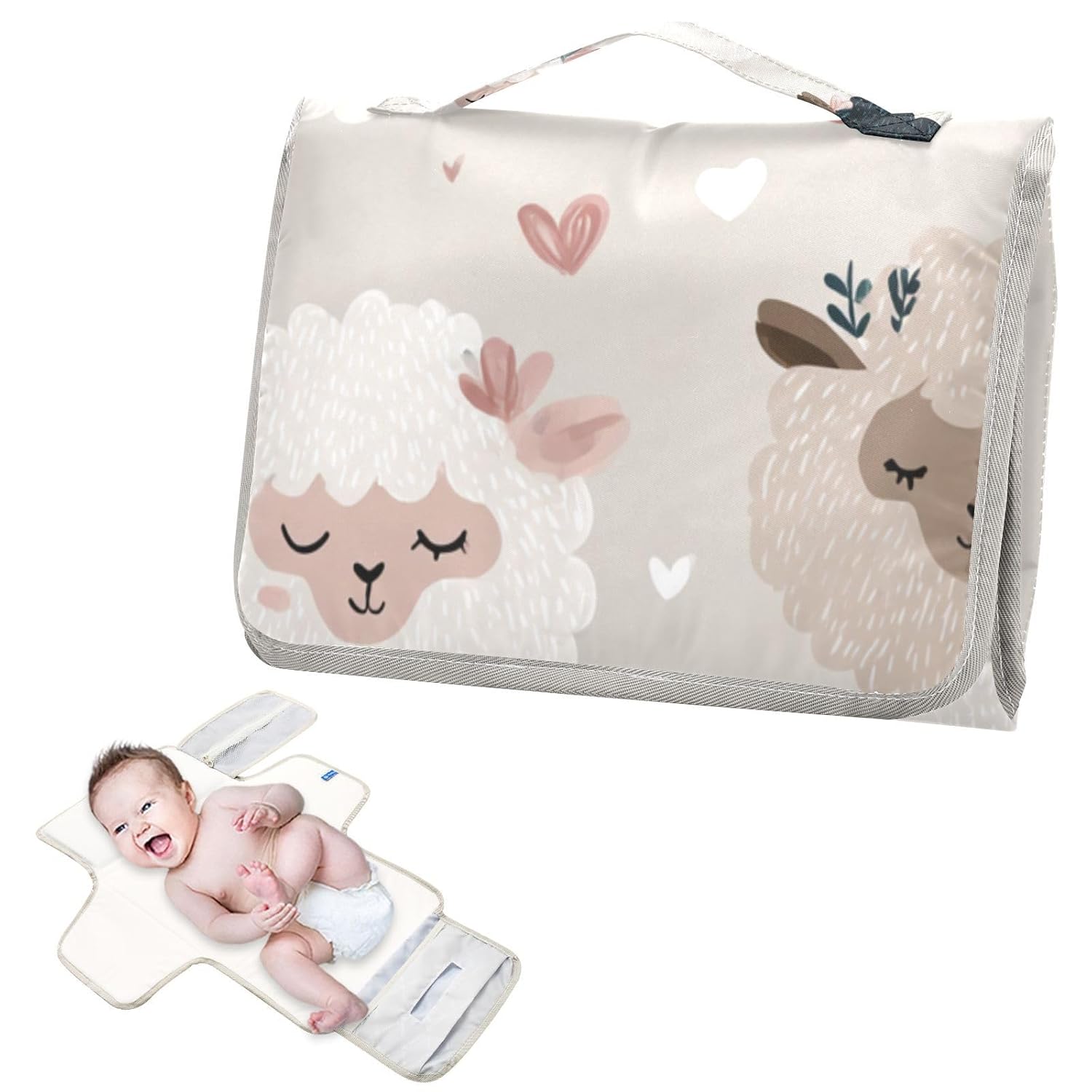 Cartoon Cute Sheep Face Beige Reusable Changing pad with Tissue Pocket Portable Changing pad for Baby for Newborns Girl & Boy cambiador de pa?ales para Bebes