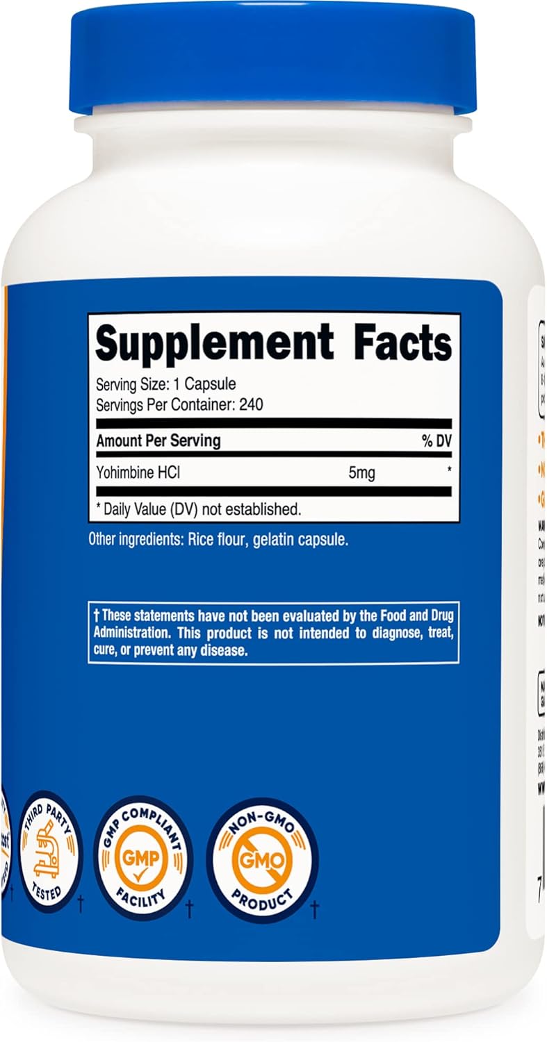 Nutricost Yohimbine HCl 5mg, 240 Capsules (2 Bottles) - Extra Strength - Gluten Free & Non-GMO : Health & Household
