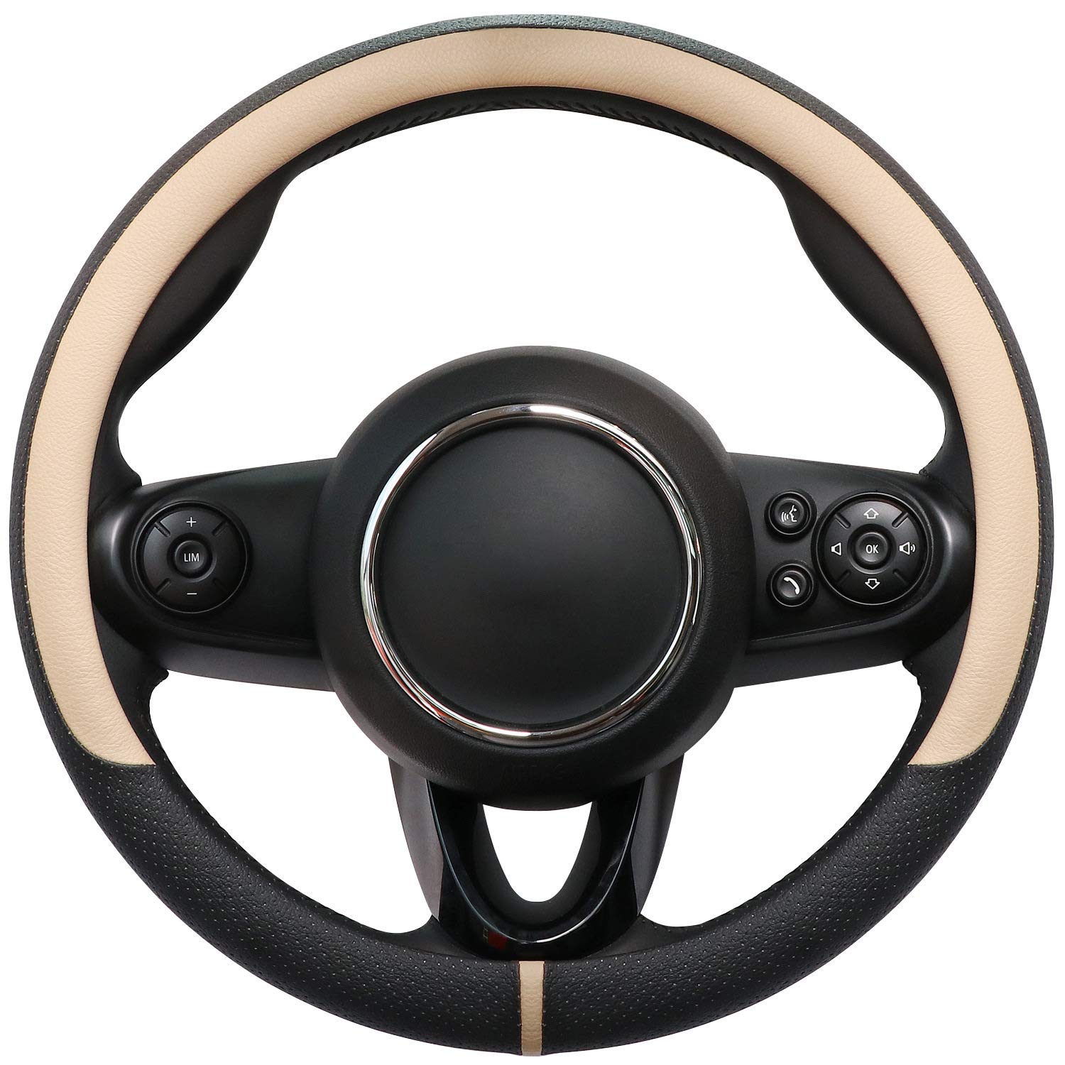 COFIT Microfiber Leather Steering Wheel Cover, Anti-slip Universal Protective Wrap, Car SUV Truck Interior Decor Accessories, Size M 37-38cm Grey and Black — view 8