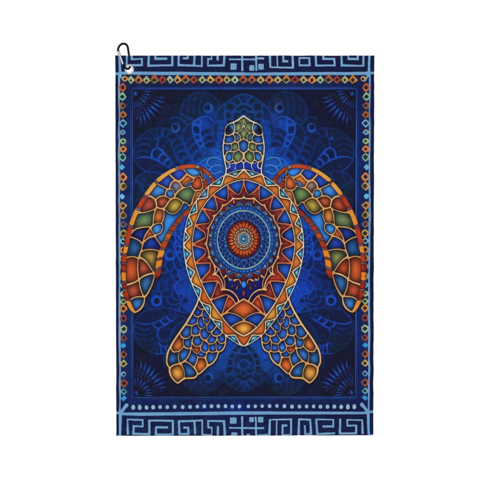 Oudrspo Mandala Colorful Sea Turtle Multi-Functional Golf Towel | Absorbent Quick Drying 16x24in