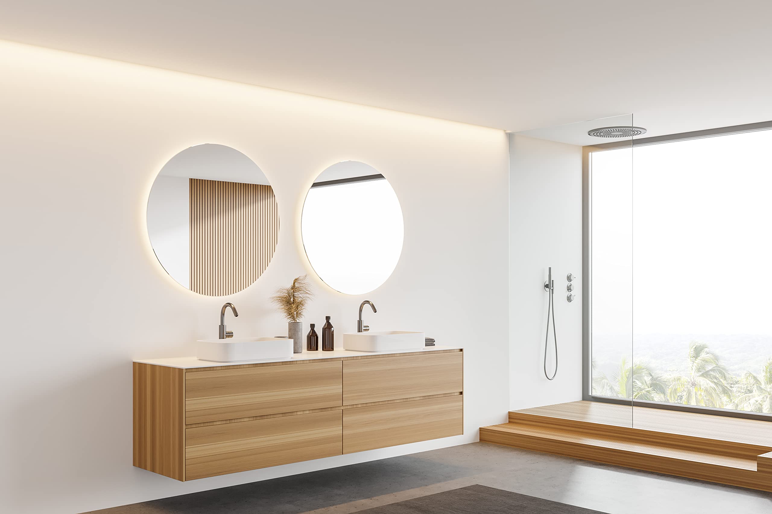 BD ART - Specchio da bagno a LED rotondo, luna, 60 cm, da parete, con illuminazione, colore bianco freddo, 4200 K, IP44