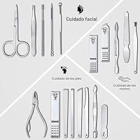 Vista 4 de Juego de cortaúñas para uñas y pies para hombres y mujeres, kit profesional de manicura y pedicura, 18 herramientas de cuidado de uñas de acero