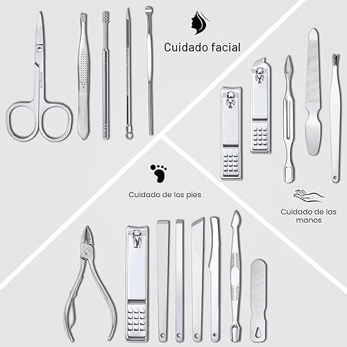 Miniatura 4 de Juego de cortaúñas para uñas y pies para hombres y mujeres, kit profesional de manicura y pedicura, 18 herramientas de cuidado de uñas de acero