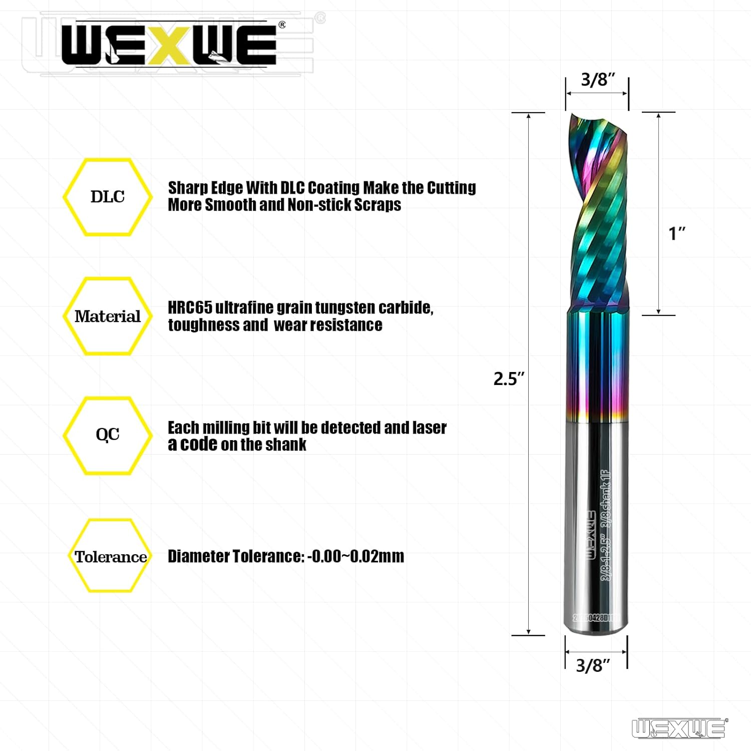Tools Solid Carbide CNC Spiral Single Flute End Mill - for Acrylic Plate Aluminum, Wood, Plastic, Brass, Copper Cutting - 3/8 Diameter 3/8" Shank 2.5" Length,1 Flute (3/8-2.5" 1PCS)