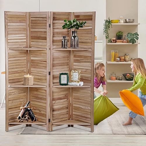 Miniatura 8 de Divisor de habitación de 4 paneles, pantalla de privacidad de madera, divisor de pared interior de 5.75 pies, pantalla de división portátil,