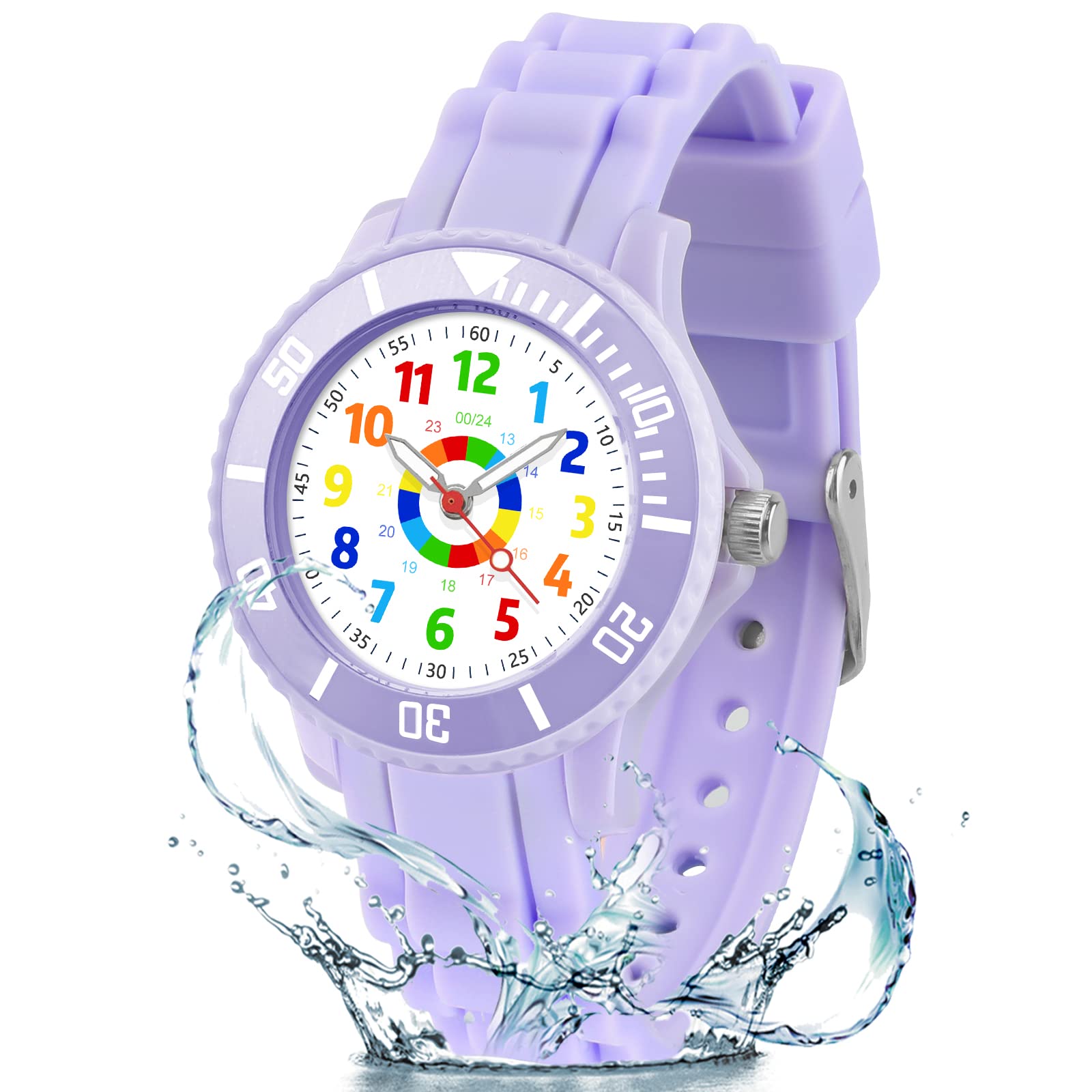 DTKID Kinderhorloge, Geschikt voor Jongens en Meisjes, Analoog Kinderhorloge met Draaibare Ring, 3ATM Waterdicht, voor Kinderen van 4-15 Jaar