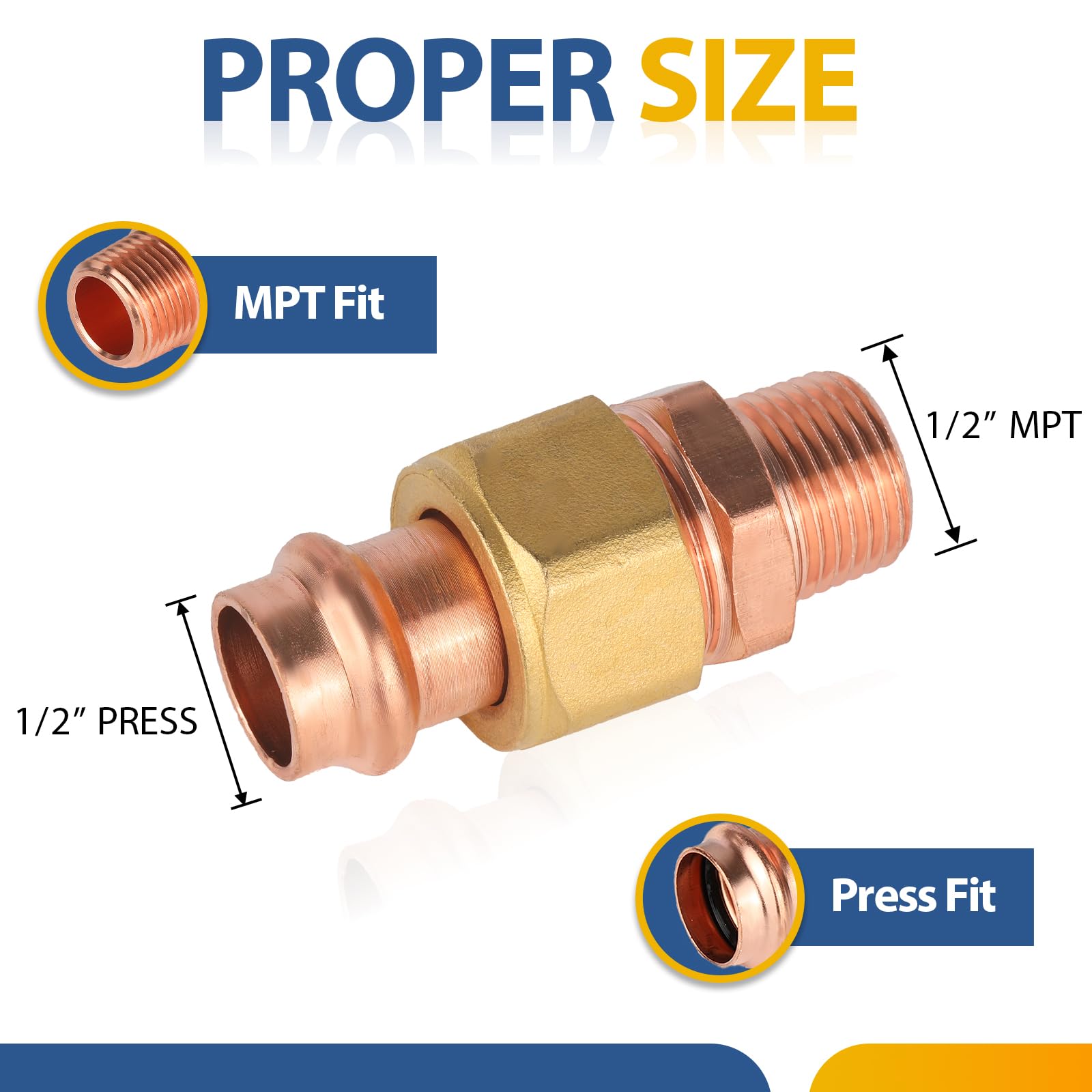 (Paquete de 5) Conectores de unión de Cobre a presión GUOFIS, 1/2" a presión x 1/2" Macho, unión LF de Cobre a presión Macho (PRESS071-5Pack)
