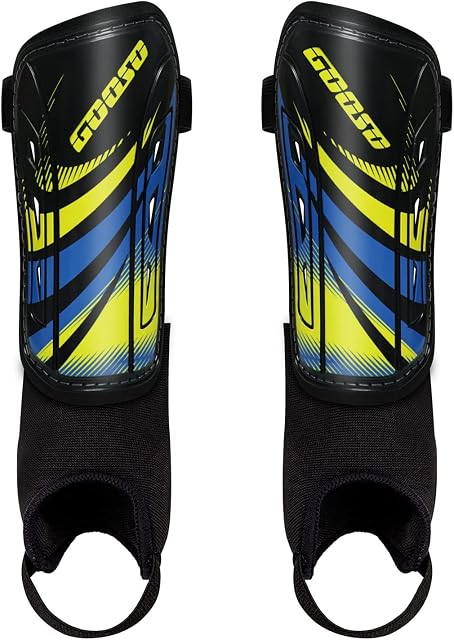 Football Shin Guards with Ankle and Leg Calf Protection, Breathable Shin Pads for Kids and Youth, Non-Slip Adjustable Straps and Eva Cushion, Reduce Shocks and Injuries, M