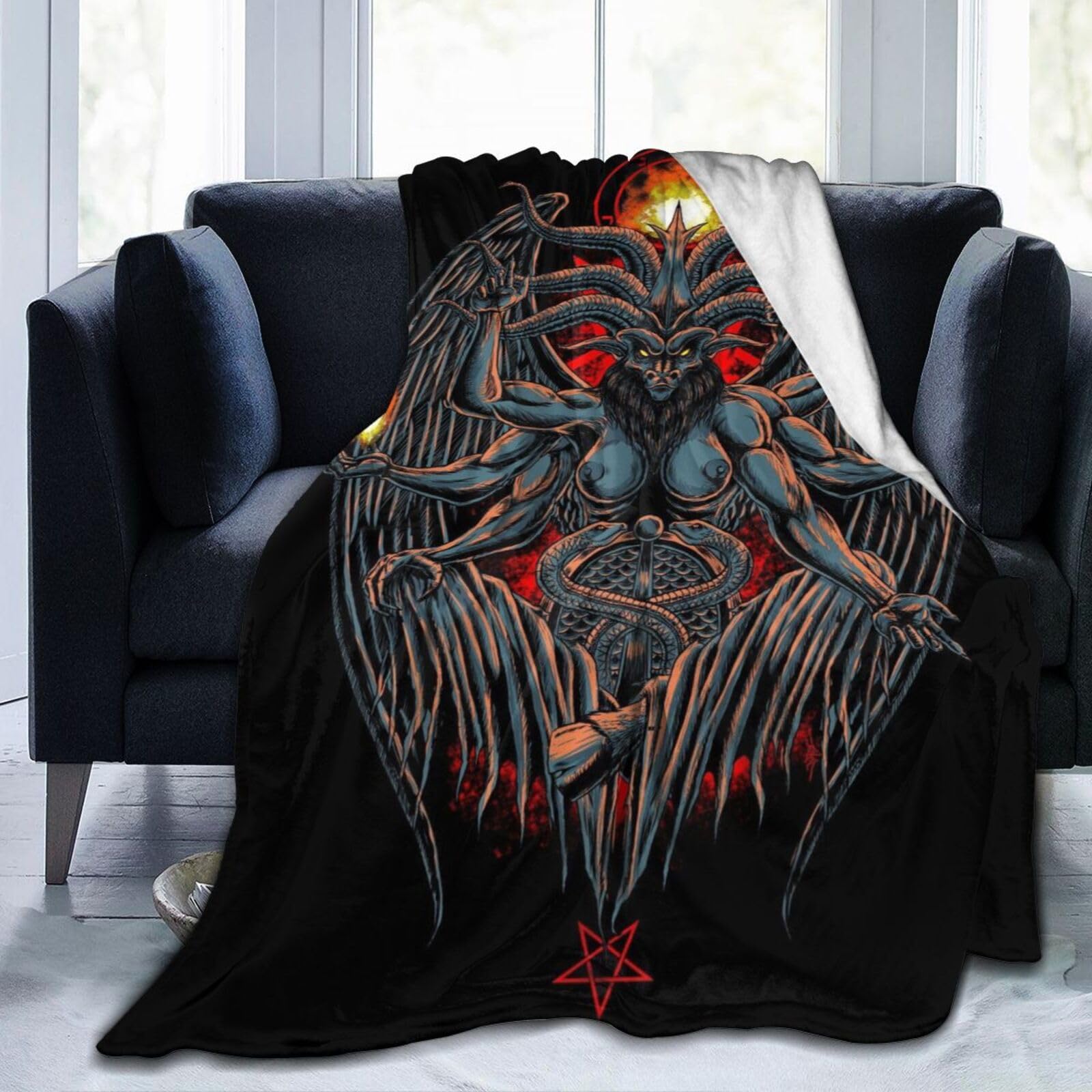 Coperta In Pile Con Mantello – Morbida E Calda – Motivo Satanico E Diavolo – Flanella Con Baphomet – Regalo Per Wicca, Pagani, Gotici - 6