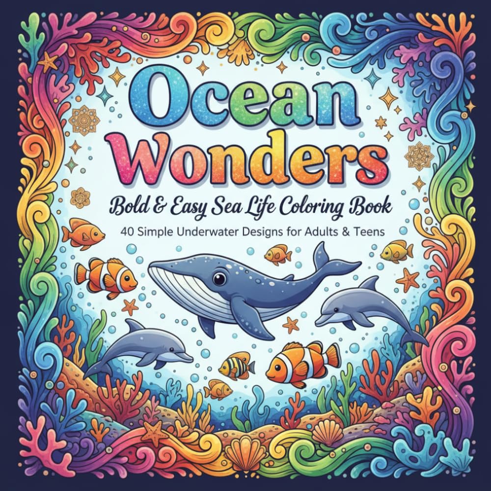 Ocean Wonders: Bold & Easy Sea Life Coloring Book: 40 Simple Underwater Designs for Adults & Teens