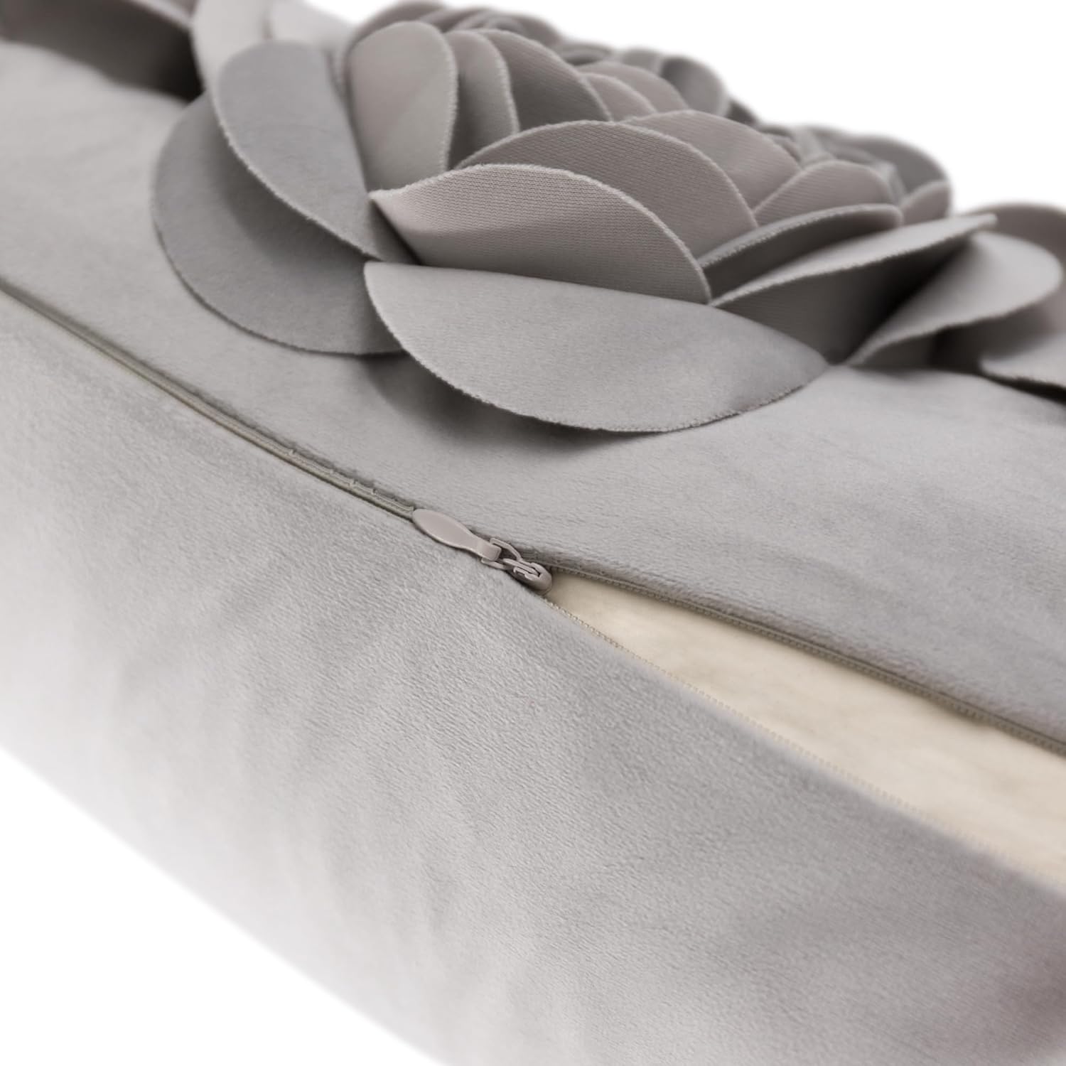JWH 3D Flowers Throw Pillow Cover Decorative Soft Velvet Accent Decor Floral Cushion Lumbar Pillowcase for Bed Sofa Couch Living Room 12x20 Inches Gray