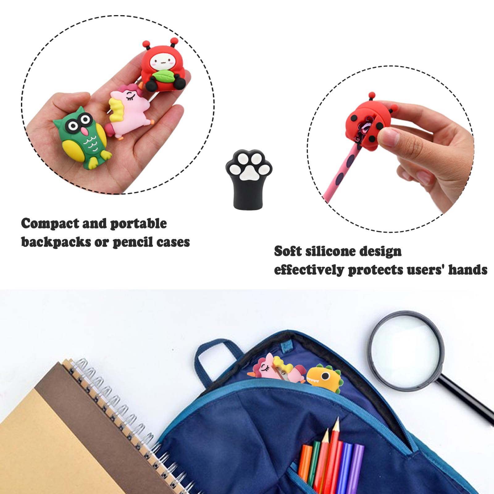 6 sacapuntas con diseño de animales de dibujos animados para niños, sacapuntas Kawaii pequeño, sacapuntas novedoso para estudiantes, regalos de papelería, suministros de oficina escolar