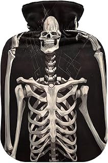 Wajiw Hot Water Bottle with Cover 2L Warm Water Bottle for Hot and Cold Compress Hot and Cold Therapies,Hand Feet Warmer,Halloween Skeleton