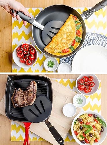 Miniatura 6 de Espátula de silicona redonda flexible, volteador de cocción con aleta ancha, resistencia al calor de 600 F, color negro