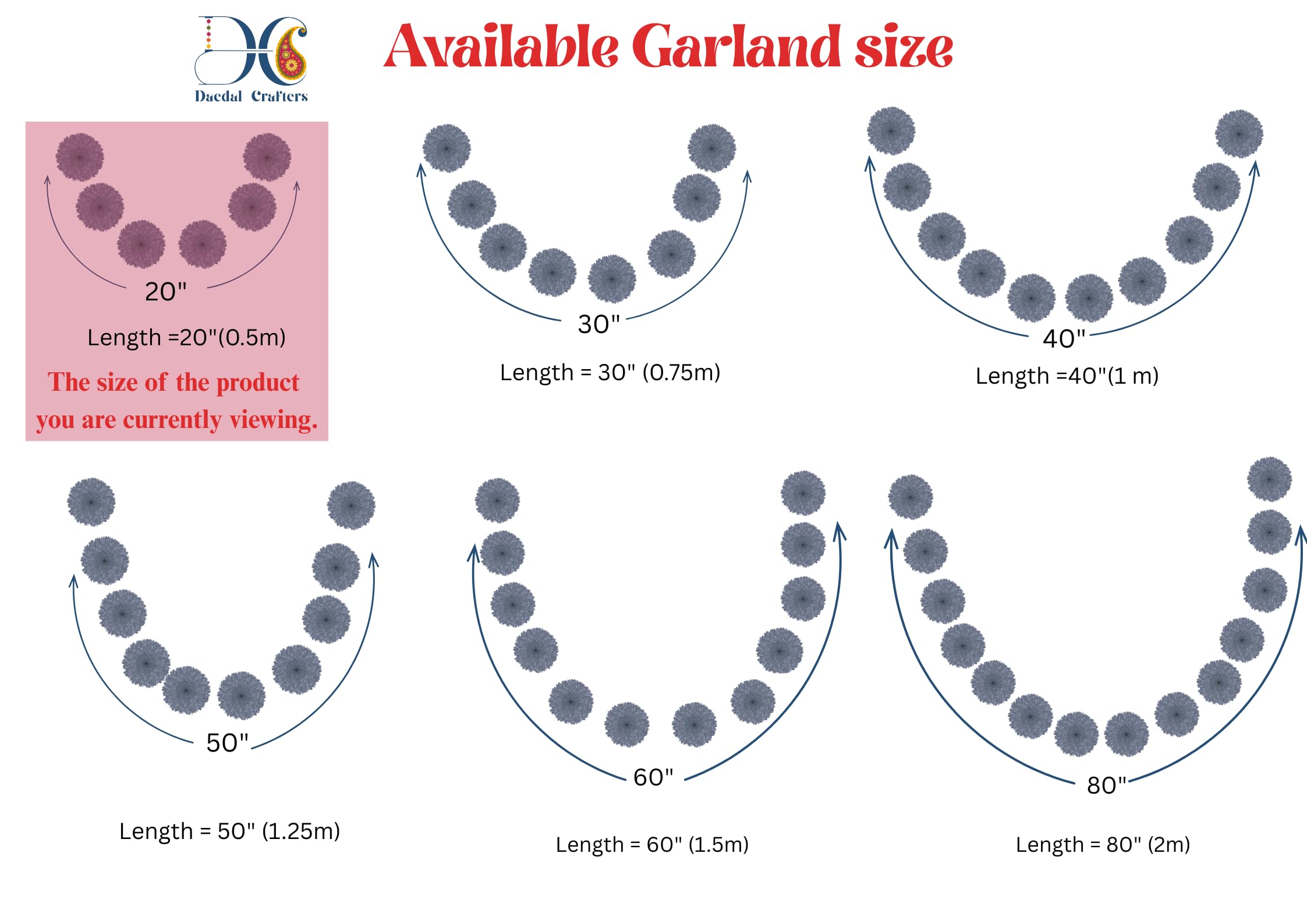 Daedal crafters- Half Meter Garland(Pack of Two), Pink DC50 - Image 7 thumbnail