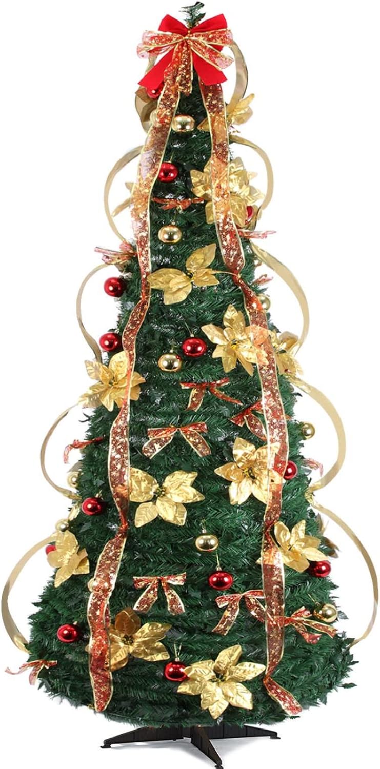Árbol de Navidad desplegable de 7 pies plegable totalmente decorado con