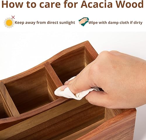 Miniatura 7 de Organizador de cubiertos de madera - Organizador de utensilios de madera de acacia para fiesta - Soporte de utensilios de madera rústica para