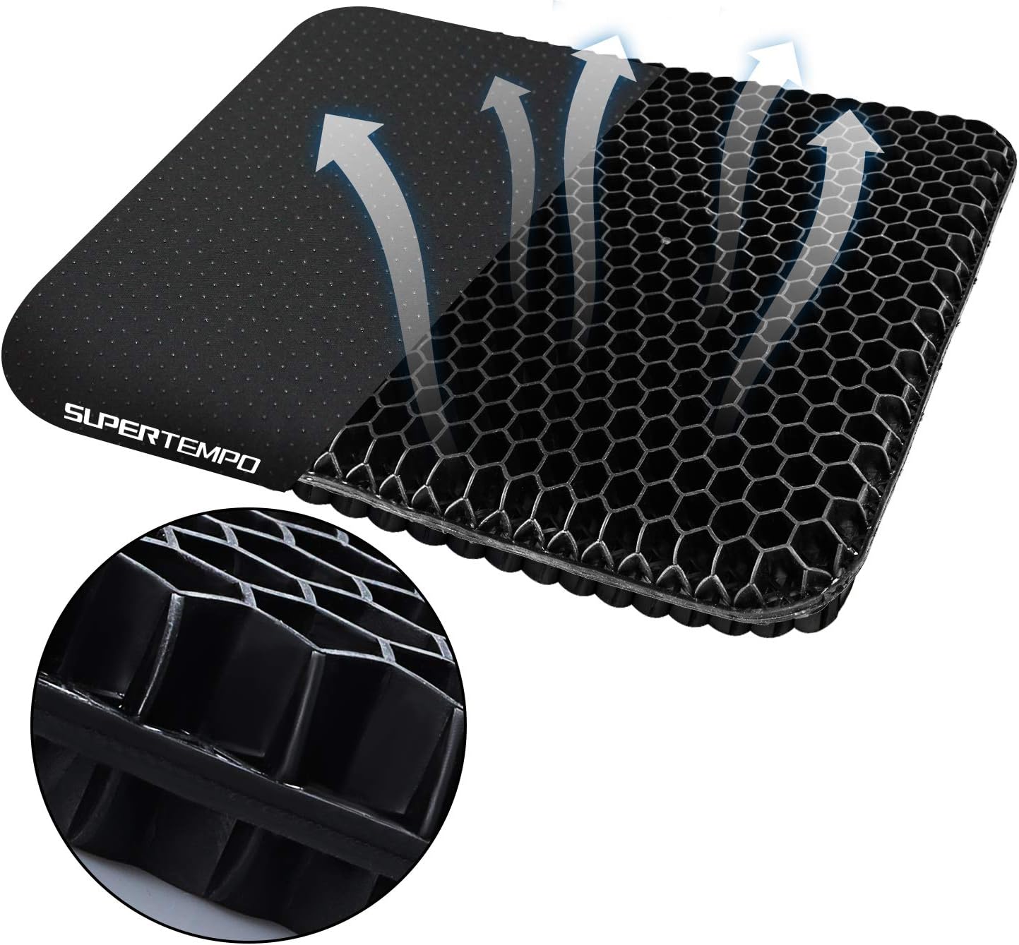 SUPTEMPO Gel Seat Cushion, Office Chair Cushion, Double Layer Design Seat Cushion with Non Slip Cover Breathable Honeycomb Pain Relief Sciatica Chair Pads for Office Chair Car Wheelchair