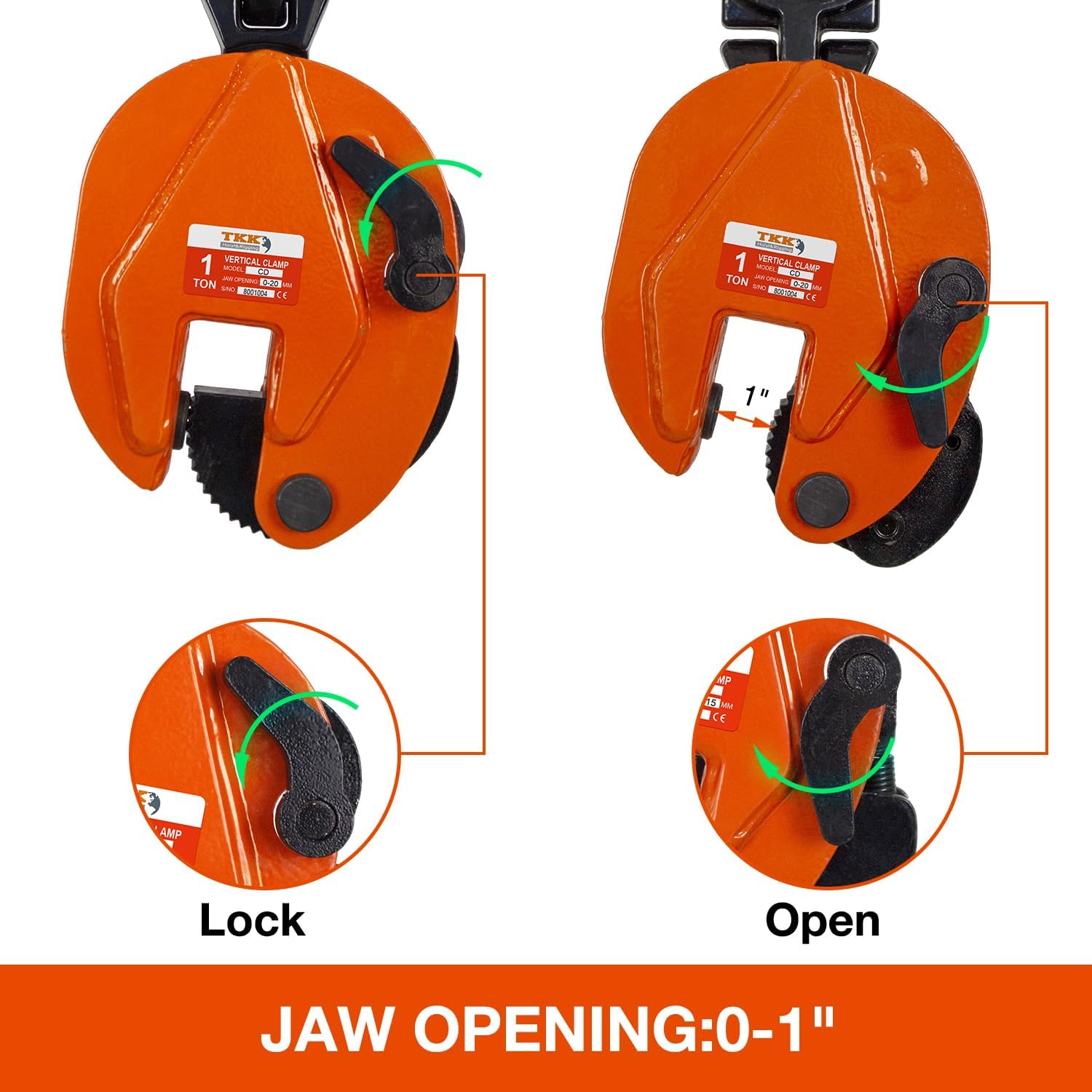 TKK Vertical Plate Clamp 2200Lb, 1Ton Plate Lifting Clamps Jaw Opening up to 0.8 inch Heavy Duty Lifting Clamps for Lifting and Transporting (2200lb 1t)