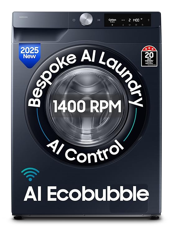 Samsung 12 kg, 5star, AI Control, AI Ecobubble, Super Speed, Wi-Fi, Hygiene Steam with Inbuilt Heater, Digital Inverter, Fully-Automatic Front Load Washing Machine (WW12DG6B24ASTL, Navy)
