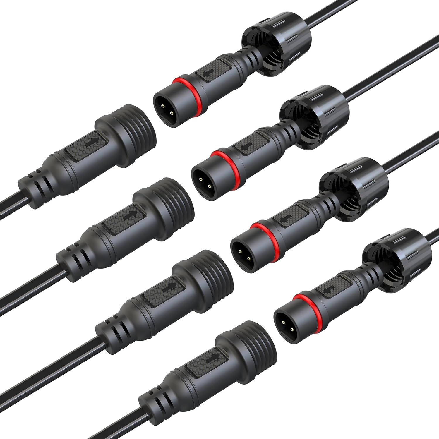 Waterproof Connectors 2 Wire,18AWG Male Female Plug LED Connector with 2Pin Waterproof Connectors,IP68 20CM Extension Cable for Car, Truck, Boat,LED Strip Lights,(4Pairs)