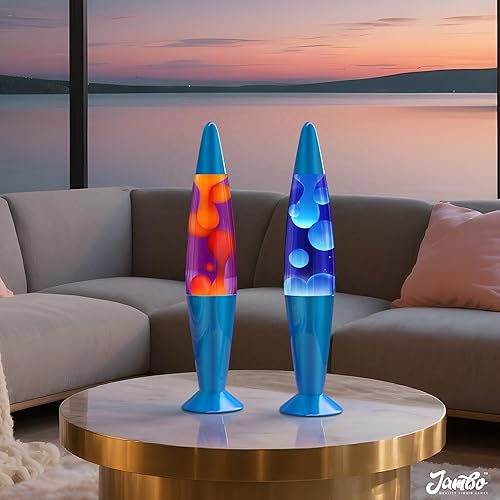 Miniatura 2 de JAMBO Paquete de 2 - Hermosa lámpara de 16 pulgadas, azul con cera azulblanca y púrpura con cera amarilla, lámpara líquida relajante, luz nocturna