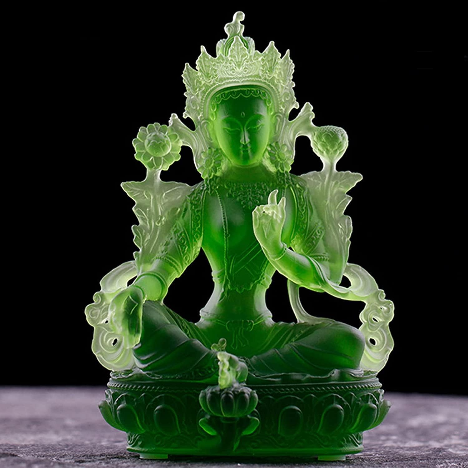 MUENG Green Tara Small Statue, Glass/Liuli/Colored Glaze