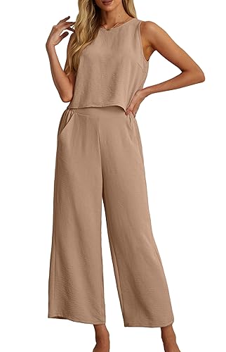 IWOLLENCE Women's Summer 2 Piece Outfits Set Round neck Sleeveless