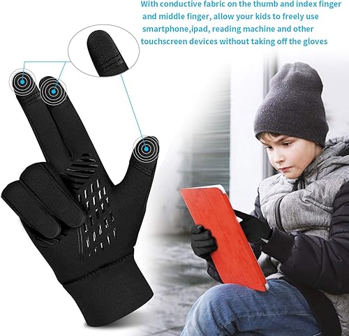 Miniatura 4 de Guantes de invierno para niños, repelentes al agua, pantalla táctil, forro polar cálido, antideslizantes, para niños, niñas y adolescentes de 3 a 15