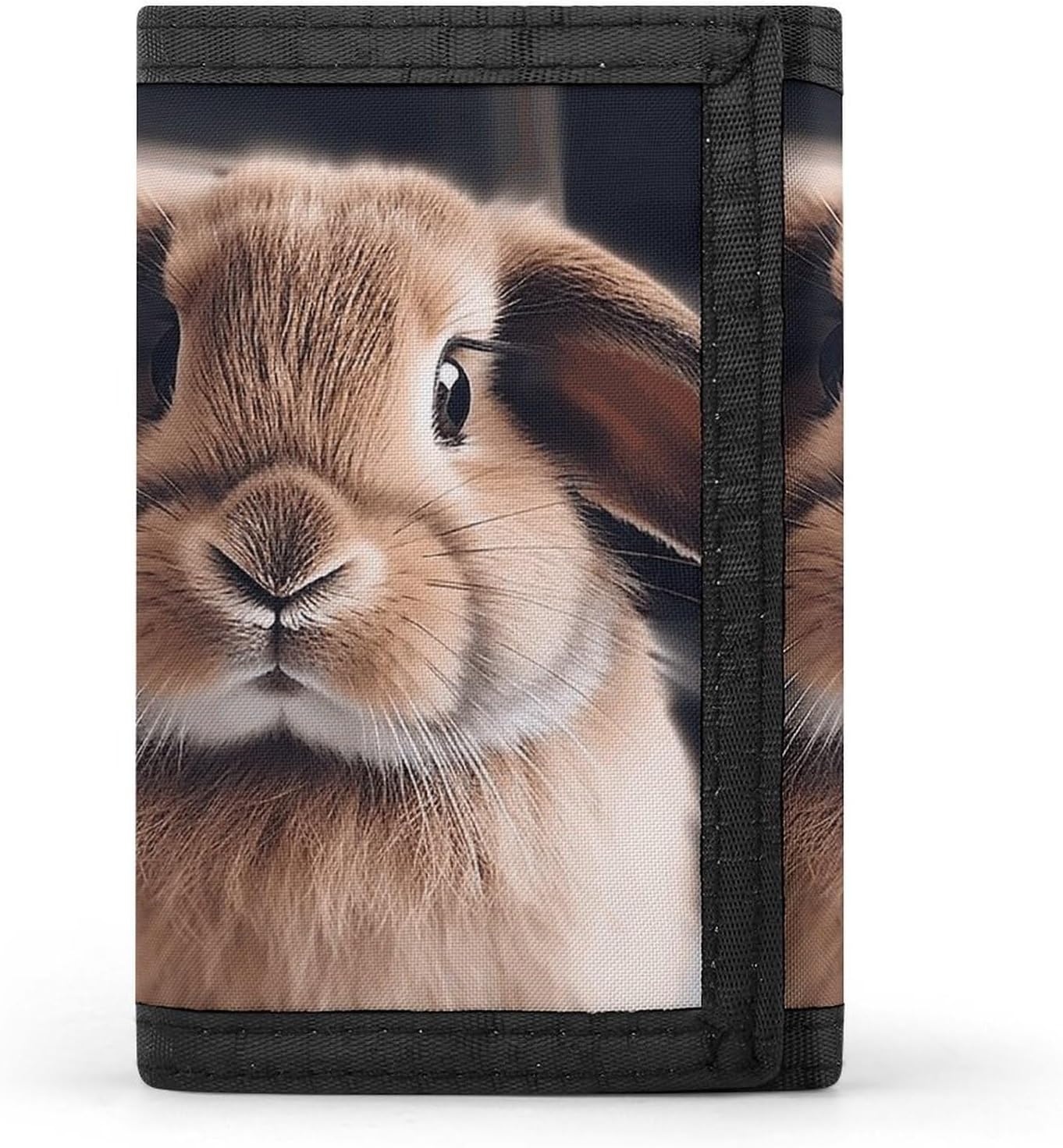 Trifold Canvas Wallet with Keychain, Modern Fashion Credit Card Holder Wallet for Men Women, Rabbit on Bed Slim Wallets W/Zipper Coin Pocket, Novelty Birthday Gift