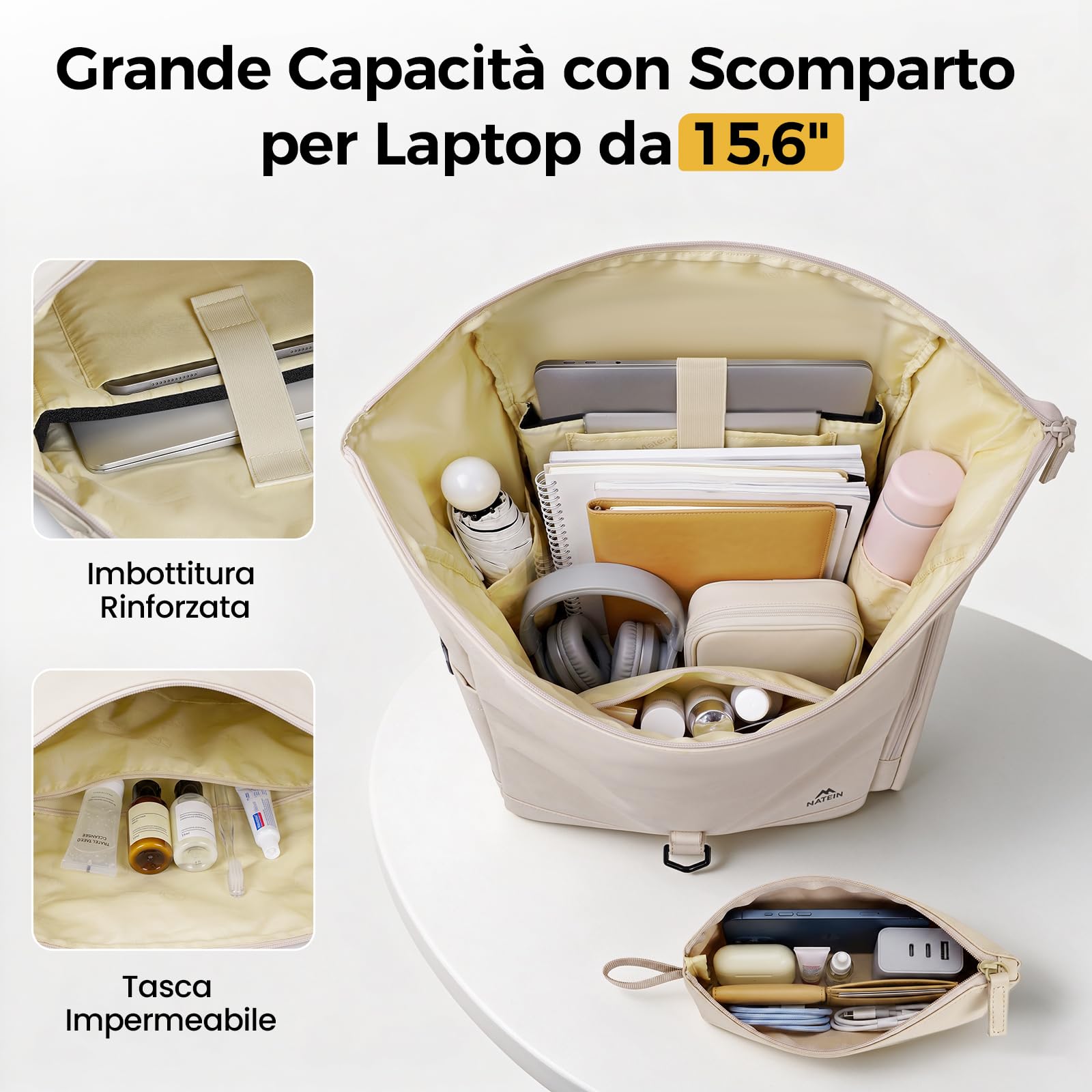 MATEIN HER Zaino Rolltop Donna Espandibile, Zaino Impermeabile con Porta PC