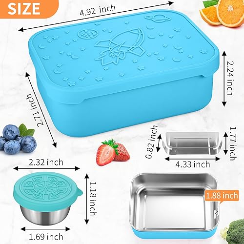 Miniatura 2 de Lonchera Bento, caja Bento de acero inoxidable con compartimentos extraíbles y 2 tazas de salsa, apta para lavavajillas, congelador, libre de BPA,