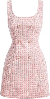 Women's Plaid Tweed Dress Sleeveless Square Neck Elegant Work Mini Dress