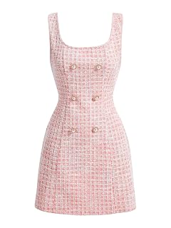Floerns Womens Plaid Tweed Dress Sleeveless Square Neck Elegant Work Mini Dress