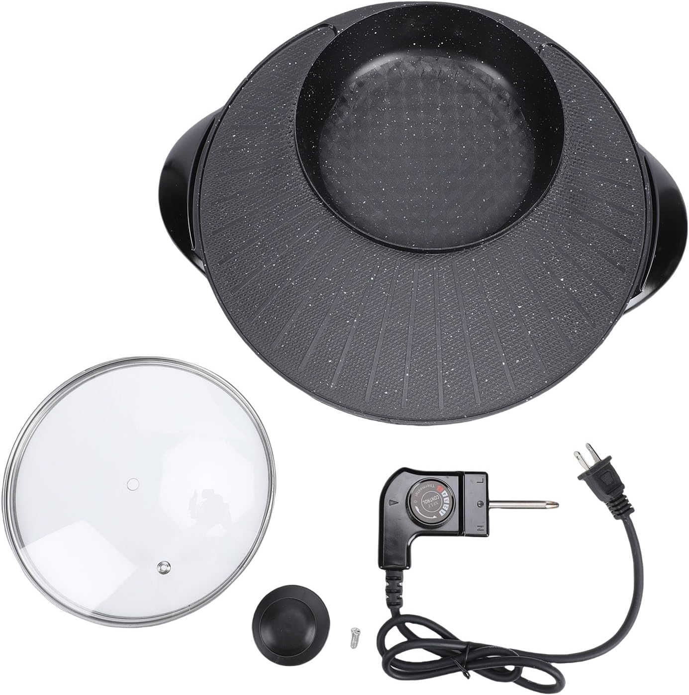 AYNEFY Hot Pot with Grill, 2 in 1 Electric Pot Griddle with Cover Fast Even Heating 5 Adjustable Temperature Settings Large Capacity Baking Tray for Shabu Shabu and Noodles (US Plug 110V)