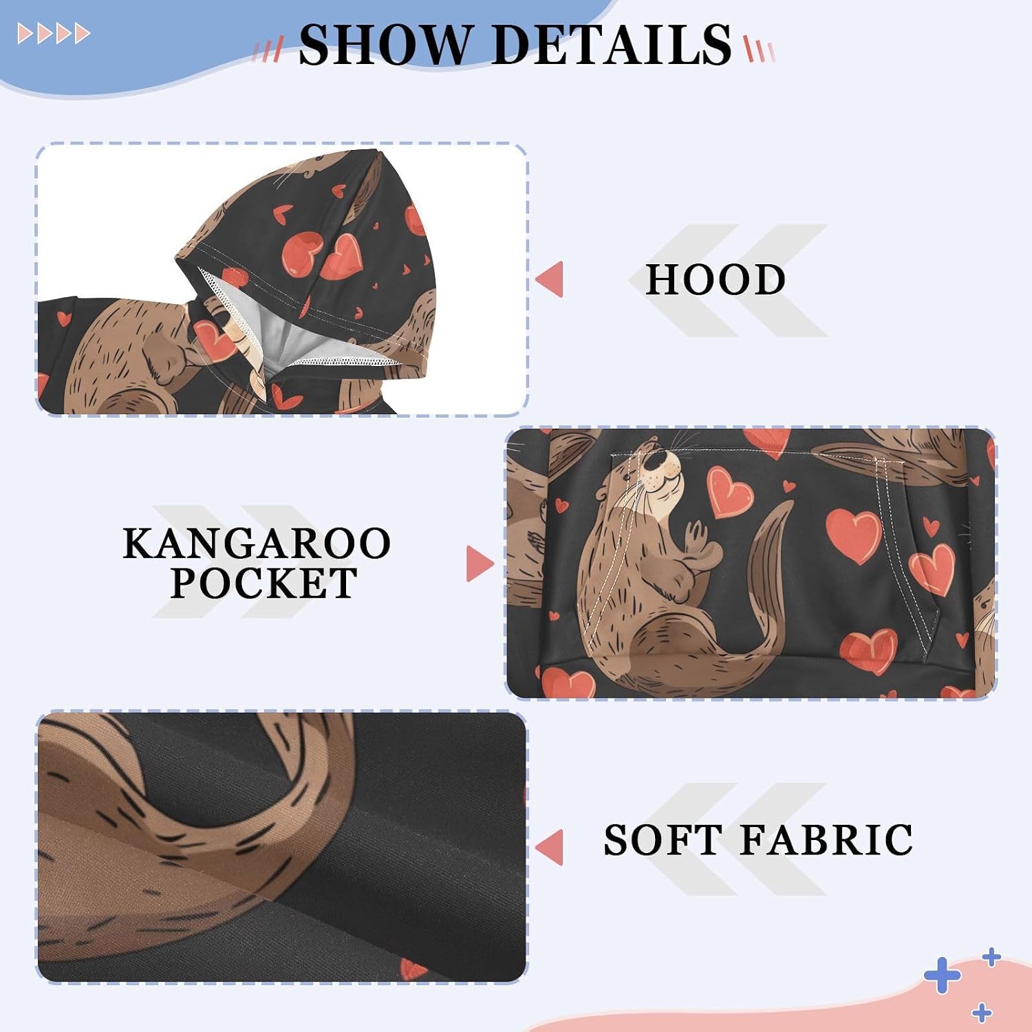 ZZXXB Otter Sweet Love Kids Sweatshirts Boys Girls Hooded Kangaroo Pocket Pullover Tops XS-XXL