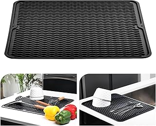KitchenRaku Abtropfmatte Geschirr 40x30cm, Hitzebeständige, rutschfeste Abtropfmatte aus Silikon als Spülmatte und Abtropfunterlage für die Spüle im Tischset