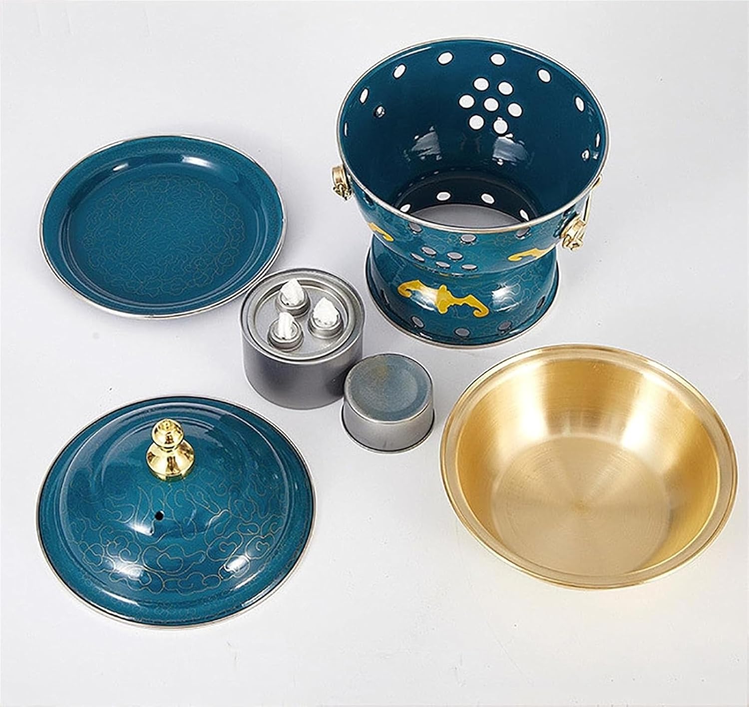 Single Person Small Copper Pot ，Old Beijing Small Fat Cow Hot Pot，hinese Traditional Cloisonne Hot Pot ， Commercial Alcohol Shares Red Copper Hot Pot Non-Stick,Blue(Blue)