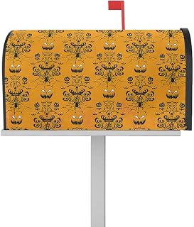 Mailbox Cover Magnetic Halloween Haunted Pumpkin on Orange Mailbox Covers Standard Size 21x18in,Mailbox Covers Wrap Post Letter Box Cover for Garden Yard Outdoor Spiders- Web Damask Flower Seamless