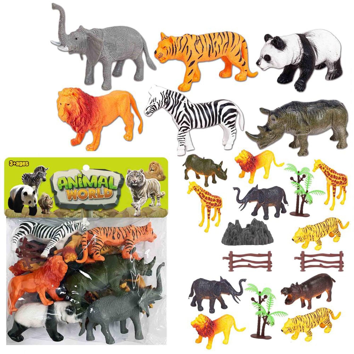 Fitto Realistic Animal Figures Toy Playset 26 Pieces Plastic Wild Animals Including Elephant, Tiger, Hippo, and Much More- Green Animals