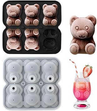 3D Bear Ice Cube Mold, Silicone Ice Cube Tray for Freezer, 6 Hole