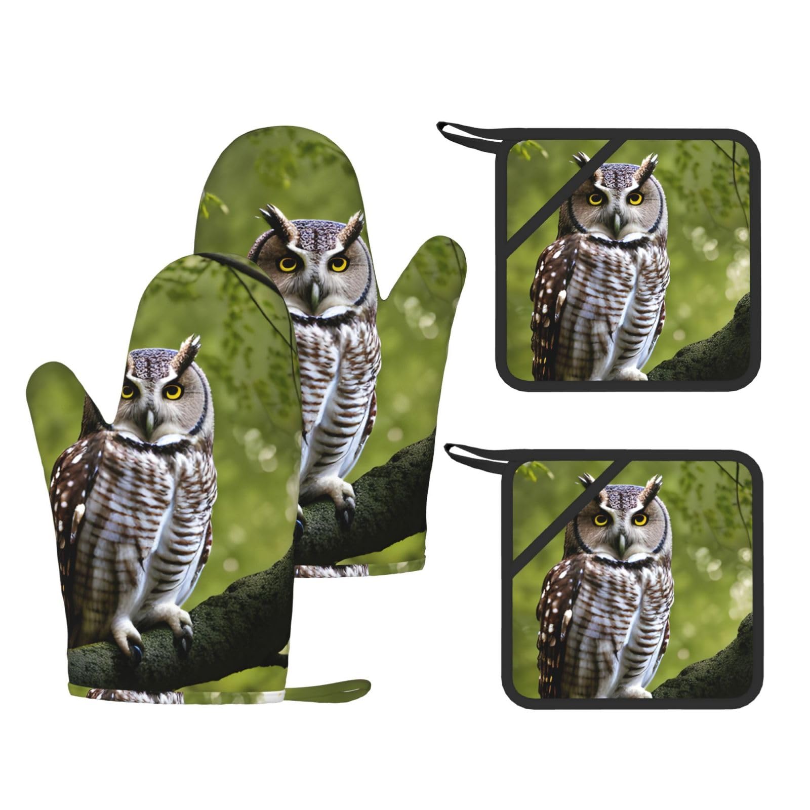 Lot de 4 maniques en silicone motif hibou branches d'arbre