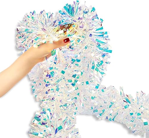 Aurorava Guirnalda de oropel jumbo 40 pies por 45 pulgadas material 70 más grueso guirnalda grande guirnalda de plata de alto brillo que no se